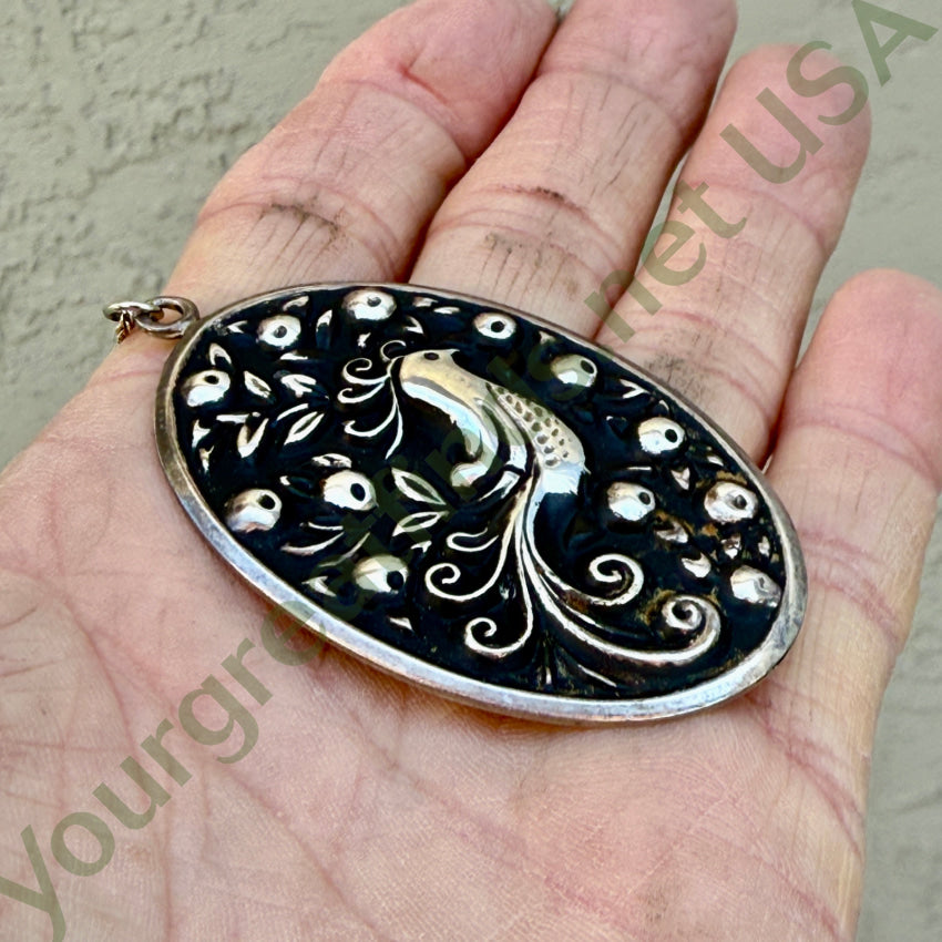 Vintage Sterling Silver Partridge Pear Tree Medallion Necklace necklace