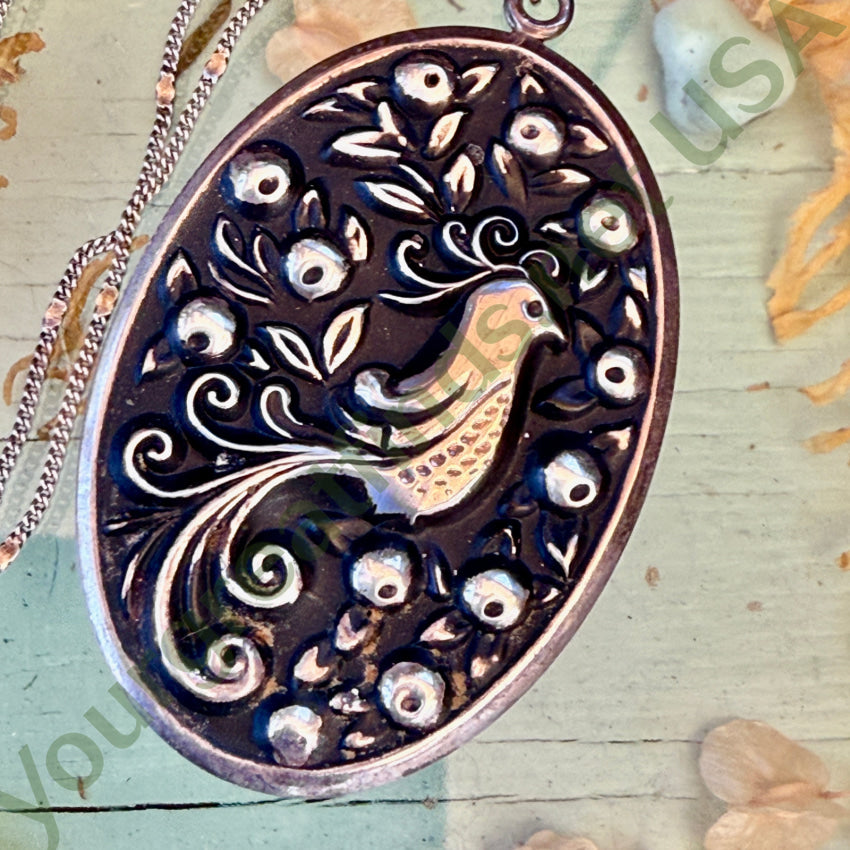 Vintage Sterling Silver Partridge Pear Tree Medallion Necklace necklace