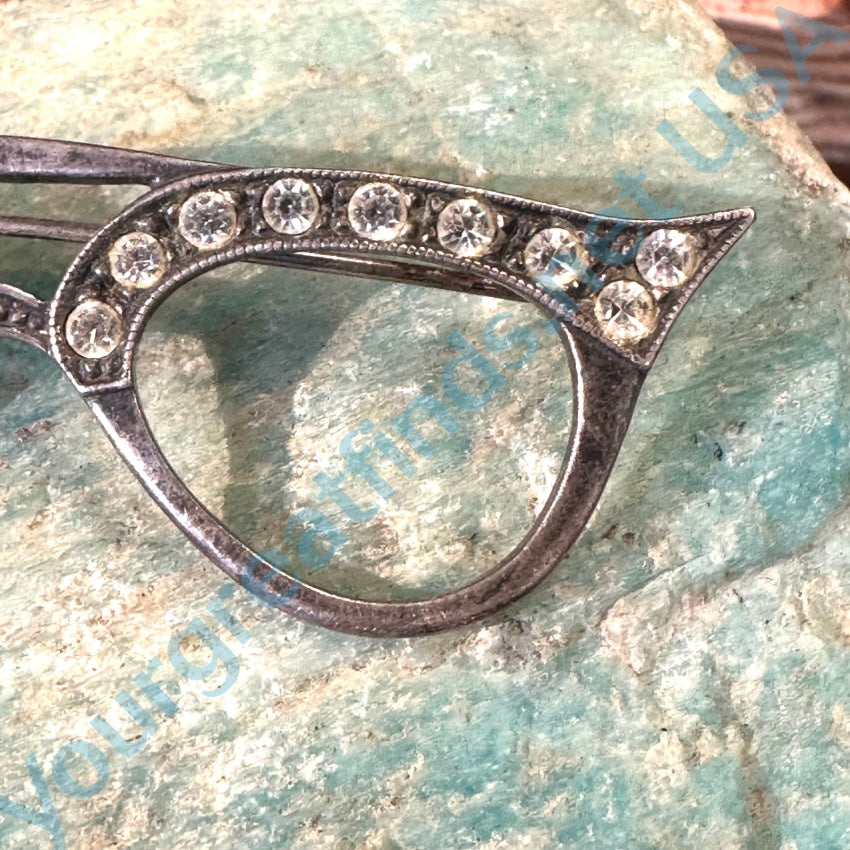 Vintage Sterling Silver Paste Cat Eye Eyeglass Frame Pin