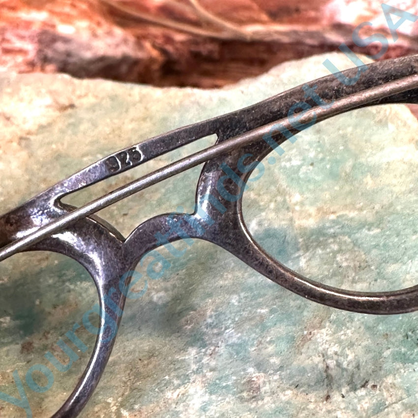 Vintage Sterling Silver Paste Cat Eye Eyeglass Frame Pin