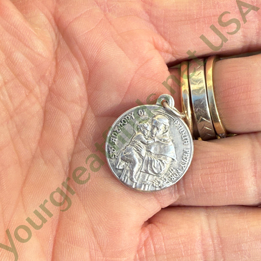 Vintage Sterling Silver Patron Saint Anthony Medallion Pendant 2 sides pendant