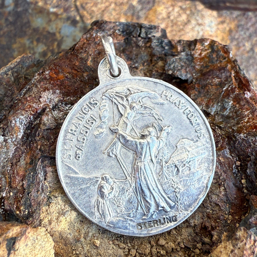 Vintage Sterling Silver Patron Saint Anthony Medallion Pendant 2 sides pendant