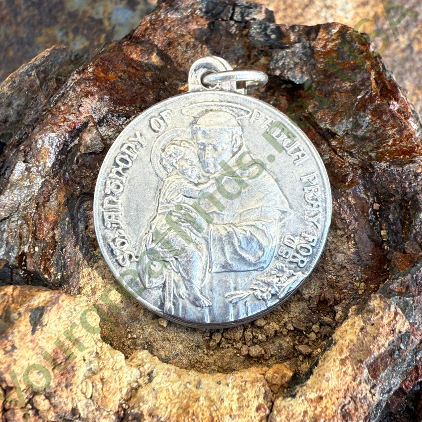 Vintage Sterling Silver Patron Saint Anthony Medallion Pendant 2 sides pendant
