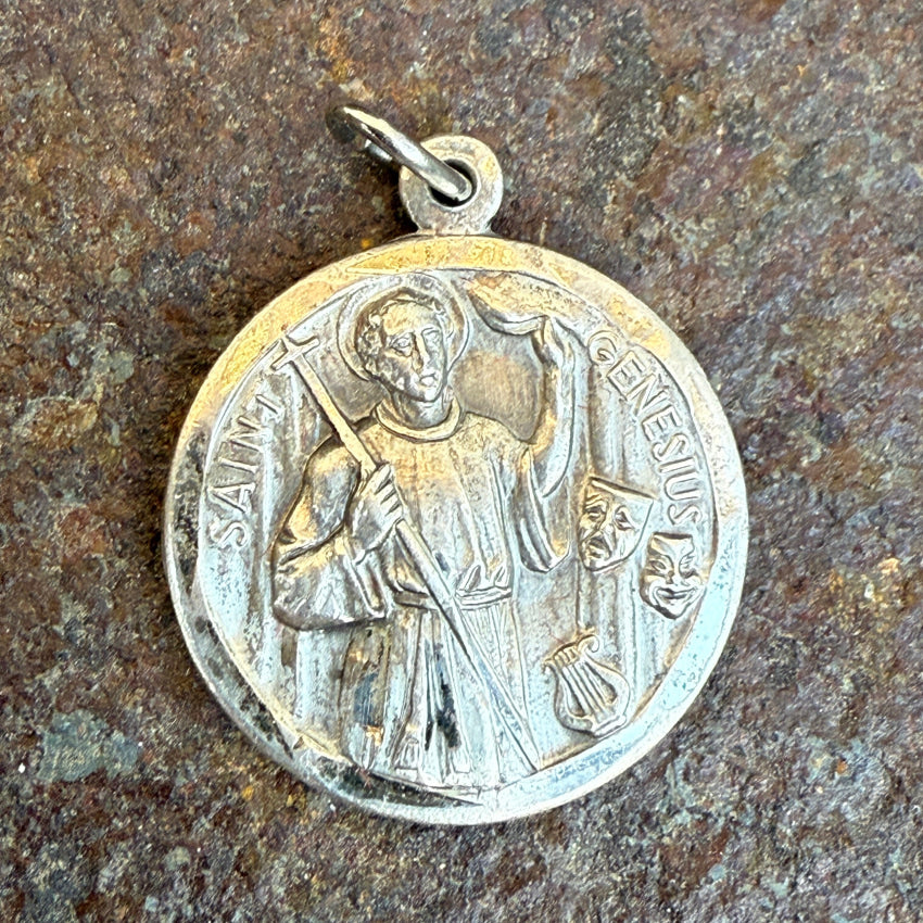 Vintage Sterling Silver Patron Saint Genesius Pendant pendant