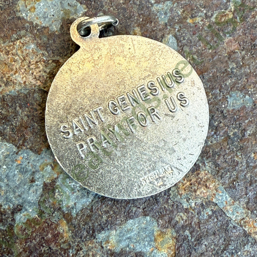 Vintage Sterling Silver Patron Saint Genesius Pendant pendant