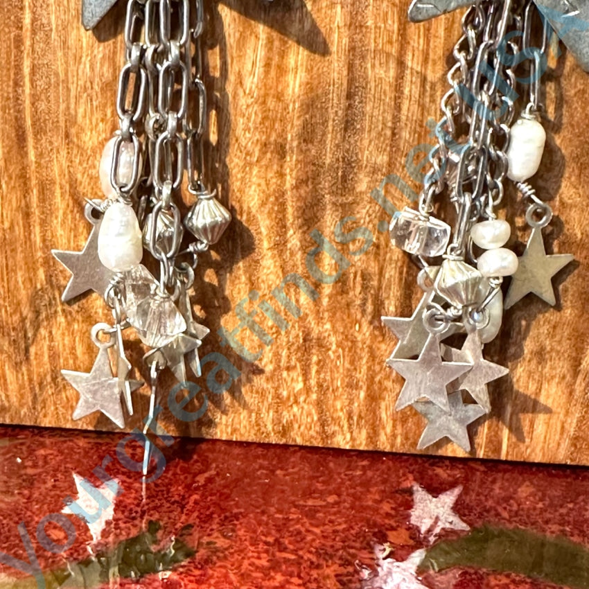 Vintage Sterling Silver Pearl Shooting Star Earrings Pierced