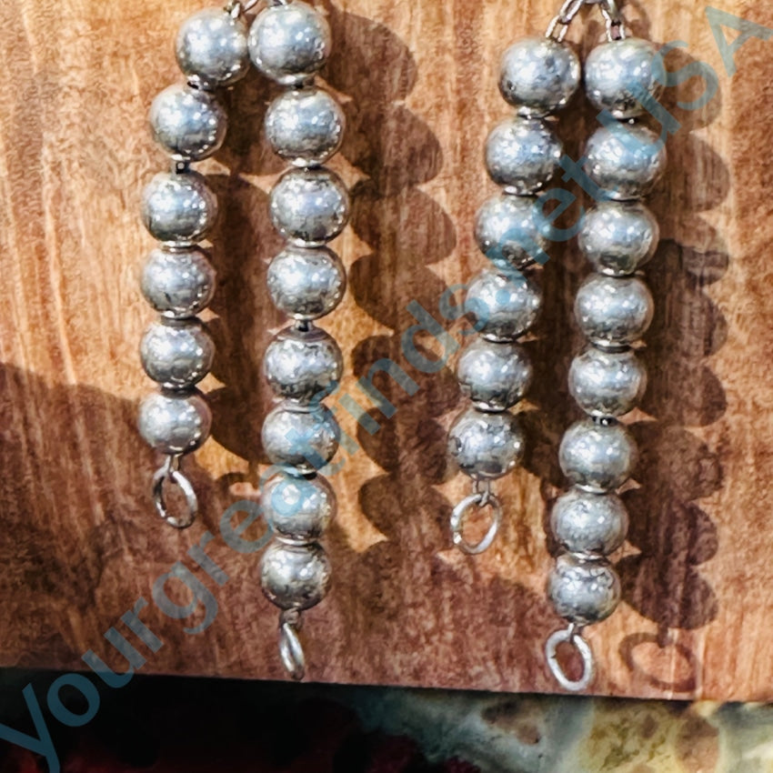 Vintage Sterling Silver Pearls Double Strand Pierced Earrings