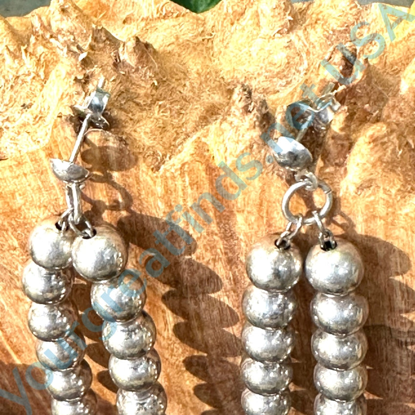 Vintage Sterling Silver Pearls Double Strand Pierced Earrings