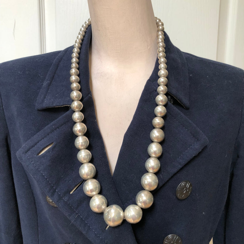 Vintage Sterling Silver Pearls Necklace 32`’ Long Necklace