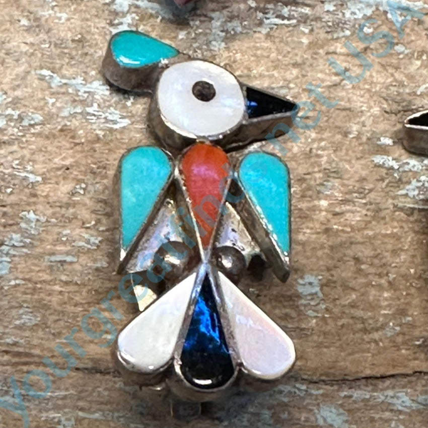 Vintage Sterling Silver Peyote Bird Clip Earrings Turquoise Inlay