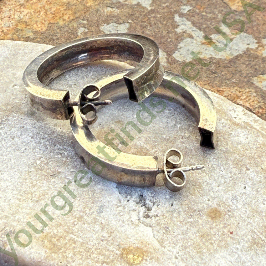 Vintage Sterling Silver Pierced Post Hoop Earrings earrings