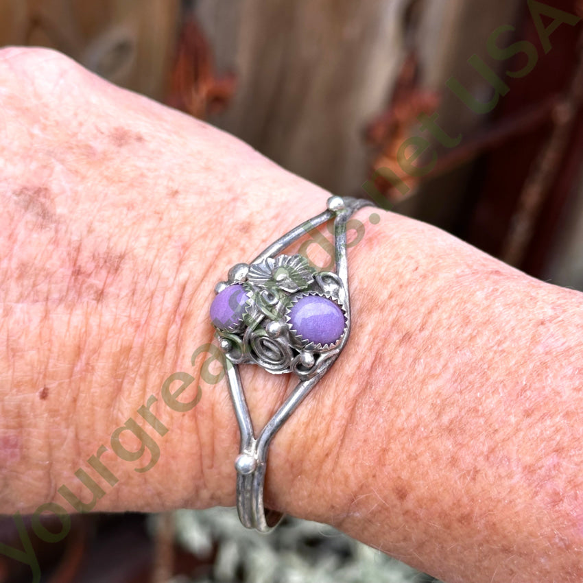 Vintage Sterling Silver & Purple Amethyst Cuff Bracelet