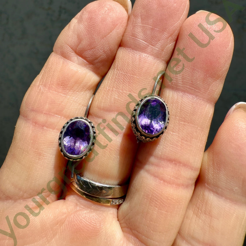 Vintage Sterling Silver & Purple Amethyst Pierced Earrings earrings