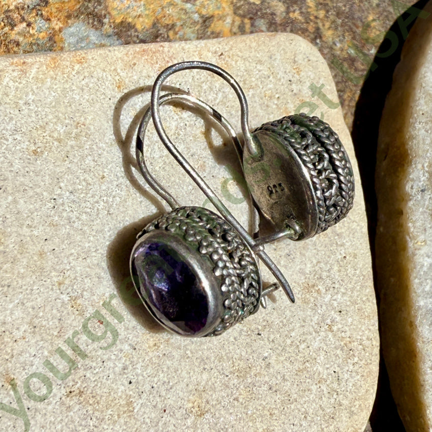 Vintage Sterling Silver & Purple Amethyst Pierced Earrings earrings