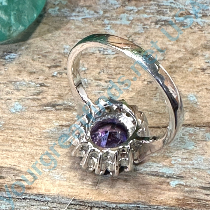 Vintage Sterling Silver Purple White Cubic Zirconia Ring Size 6.5