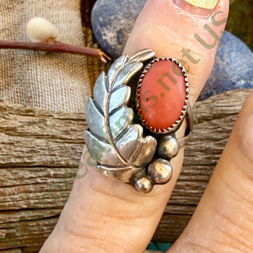 Vintage Sterling Silver Red Coral Ring Size 4 1/4 Earrings
