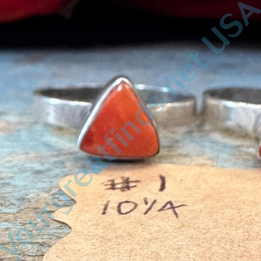 Vintage Sterling Silver Red Coral Triangle Rings 10 1/4