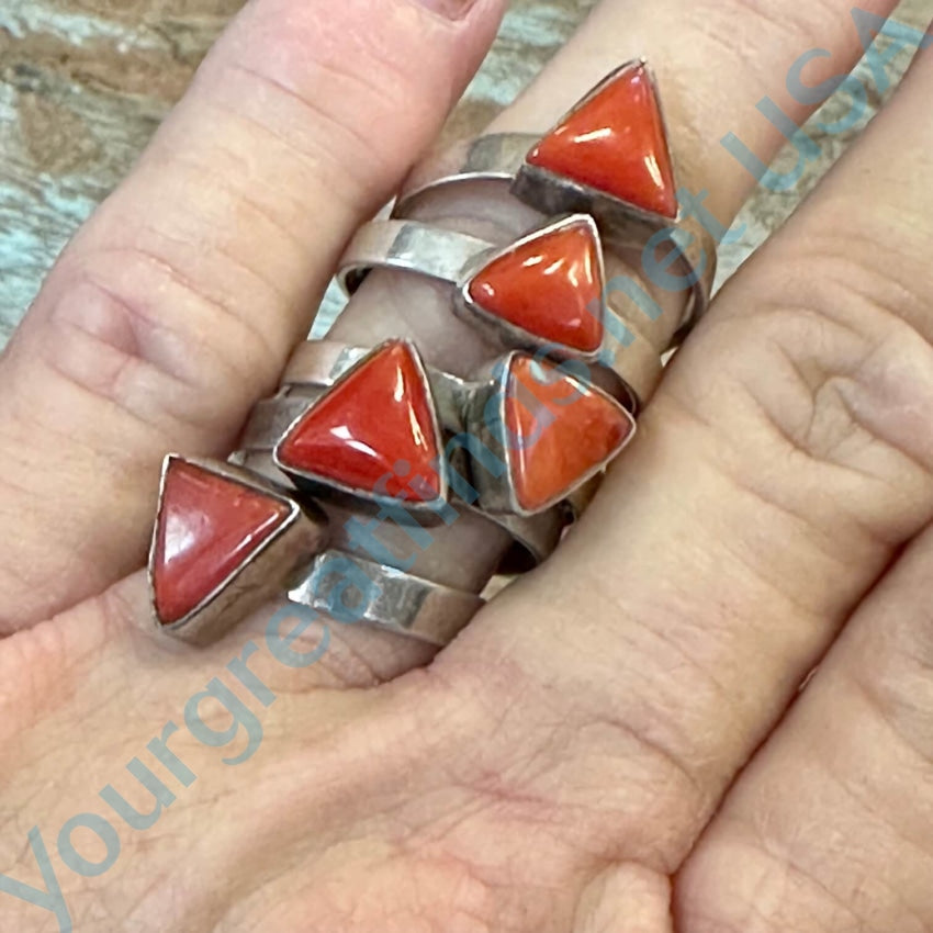 Vintage Sterling Silver Red Coral Triangle Rings