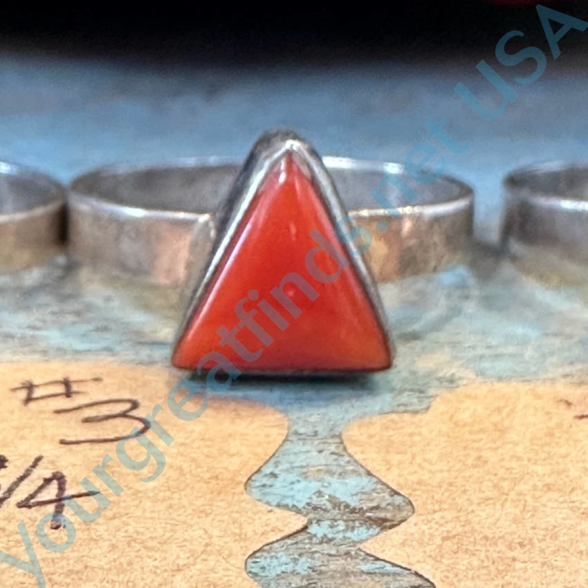 Vintage Sterling Silver Red Coral Triangle Rings 9 3/4