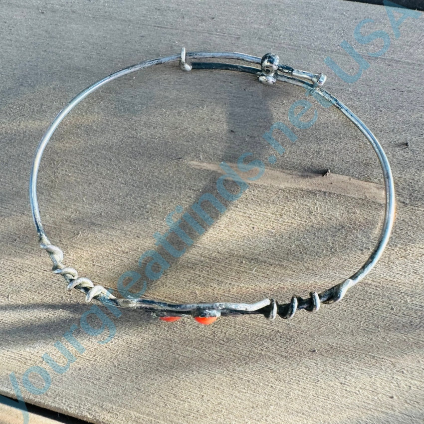Vintage Sterling Silver Red Coral Wire Work Sliding Bangle Bracelet