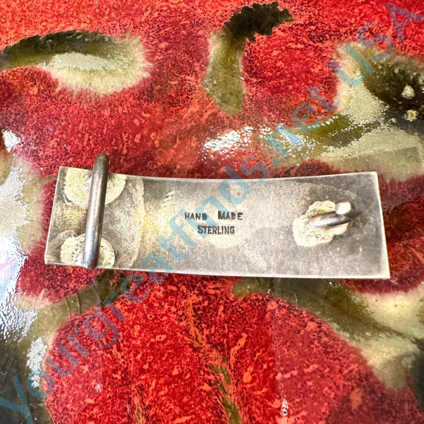Vintage Sterling Silver Red Enamel Belt Buckle