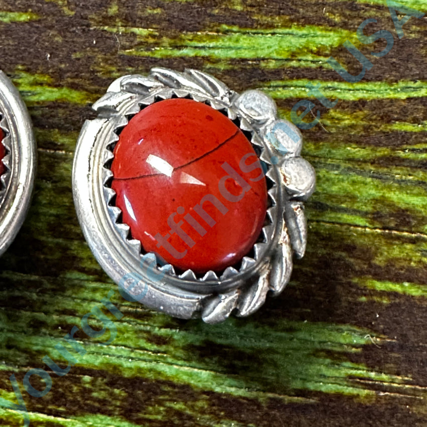 Vintage Sterling Silver & Red Jasper Clip On Earrings Navajo Earrings