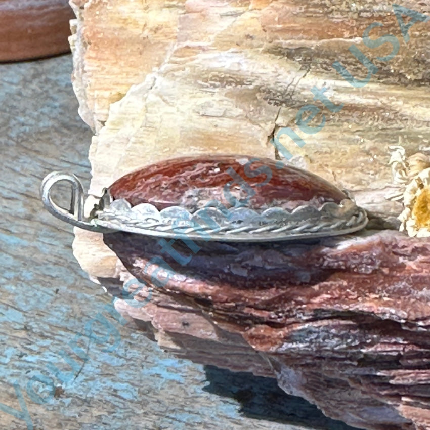 Vintage Sterling Silver Red Petrified Wood Pendant