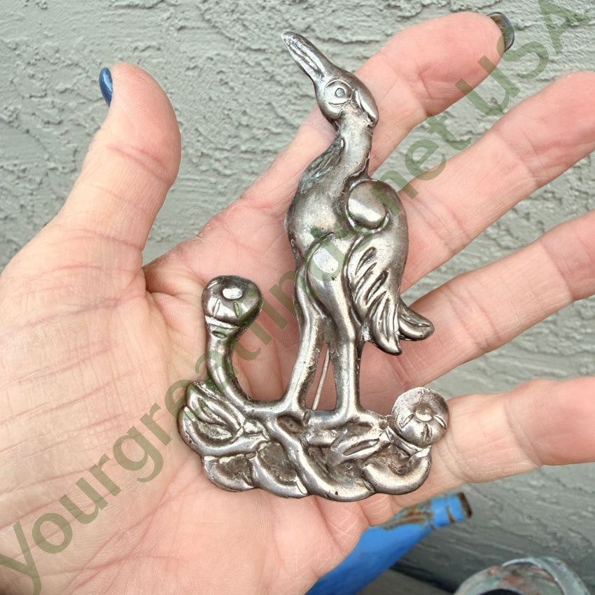 Vintage Sterling Silver Repoussé Bird Brooch Pin brooch