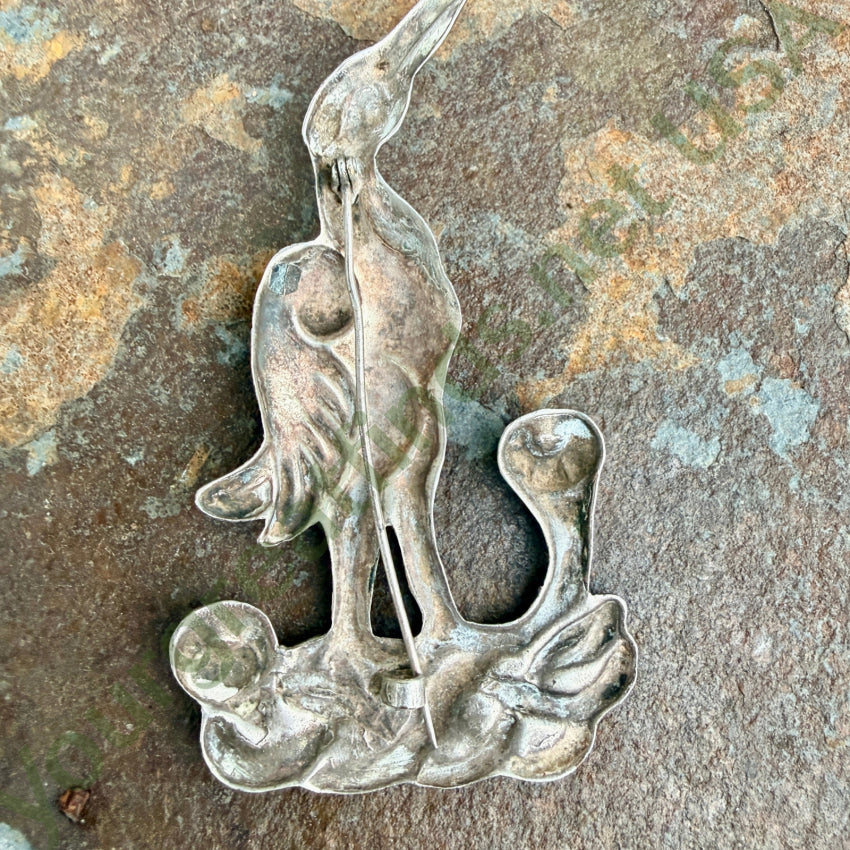 Vintage Sterling Silver Repoussé Bird Brooch Pin brooch