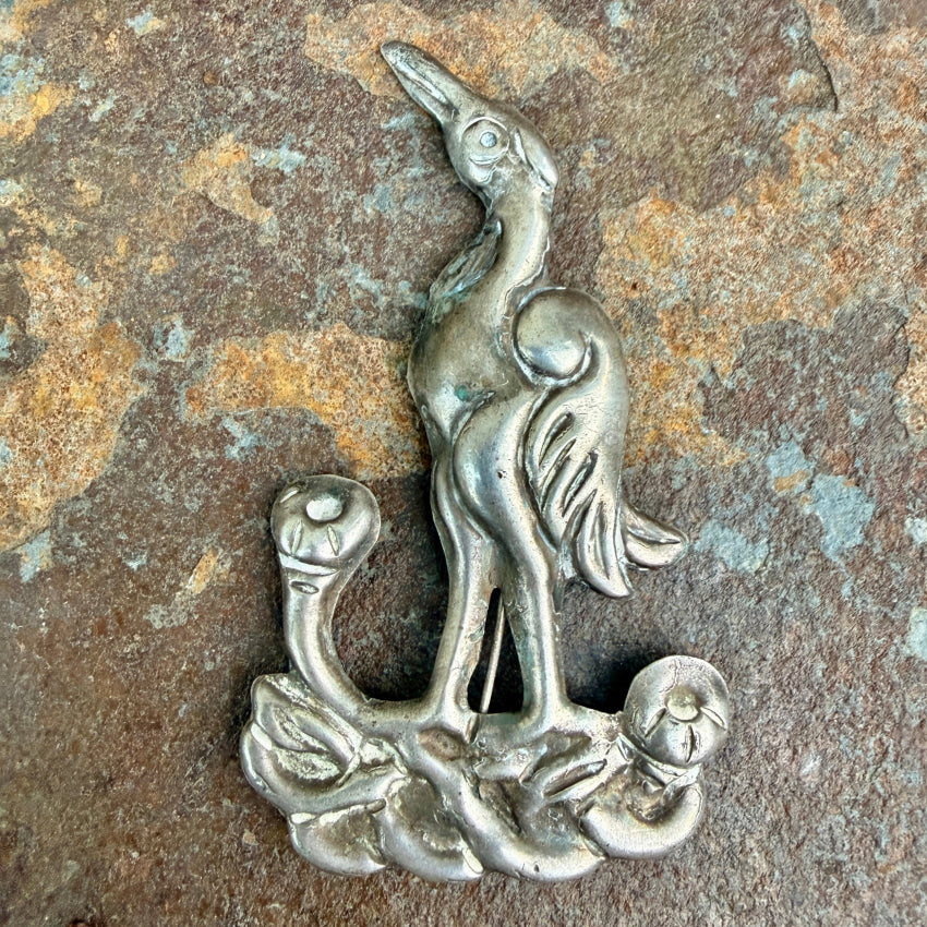 Vintage Sterling Silver Repoussé Bird Brooch Pin brooch
