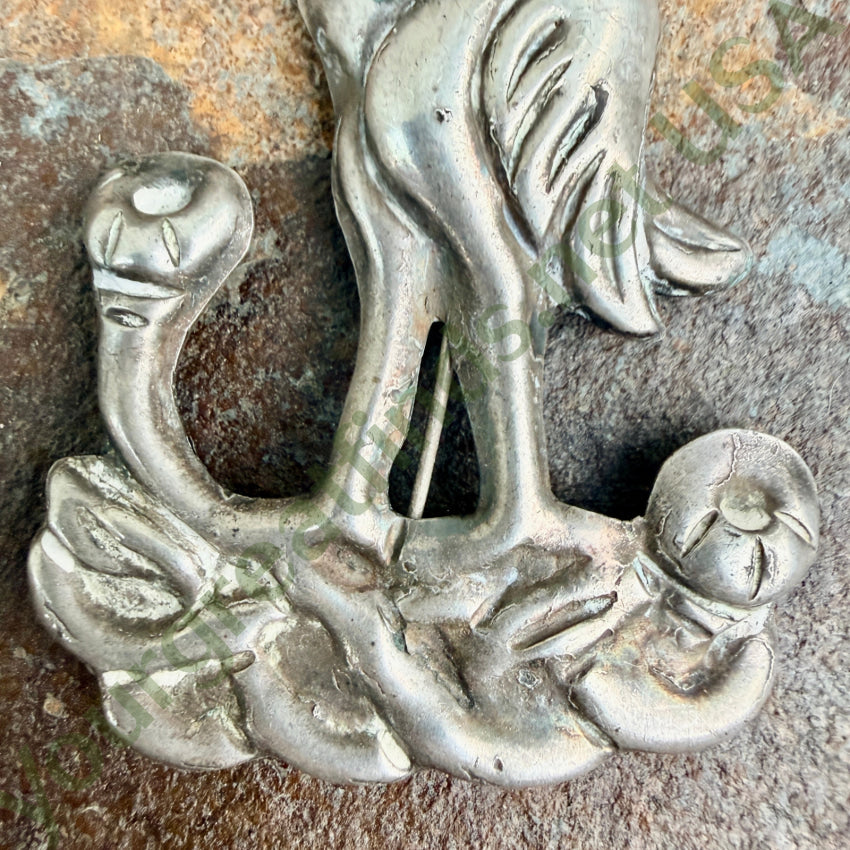 Vintage Sterling Silver Repoussé Bird Brooch Pin brooch