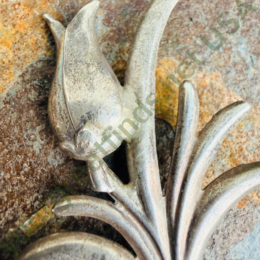 Vintage Sterling Silver Repoussé Flower Bud Brooch Pin brooch