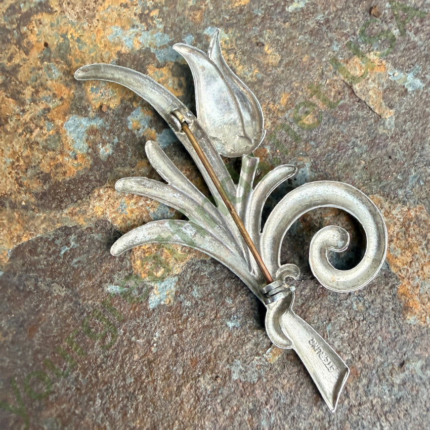 Vintage Sterling Silver Repoussé Flower Bud Brooch Pin brooch