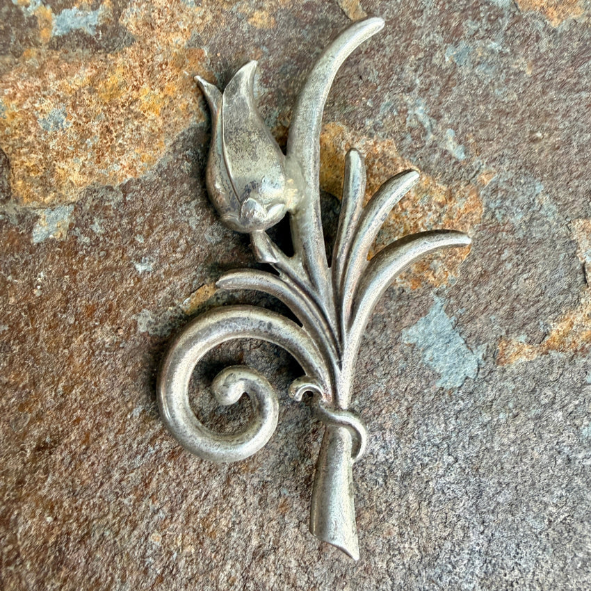 Vintage Sterling Silver Repoussé Flower Bud Brooch Pin brooch