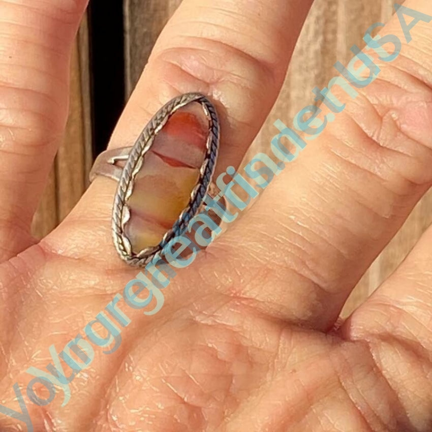 Vintage online Sterling ring size 8 brown translucent banded agate stone SIGNED M SE618