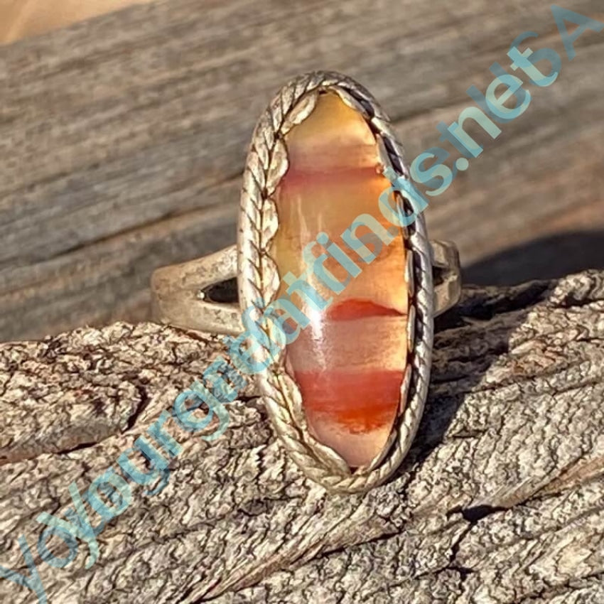 Vintage Sterling Silver Ring Banded Agate Stone Size 6.75 ...