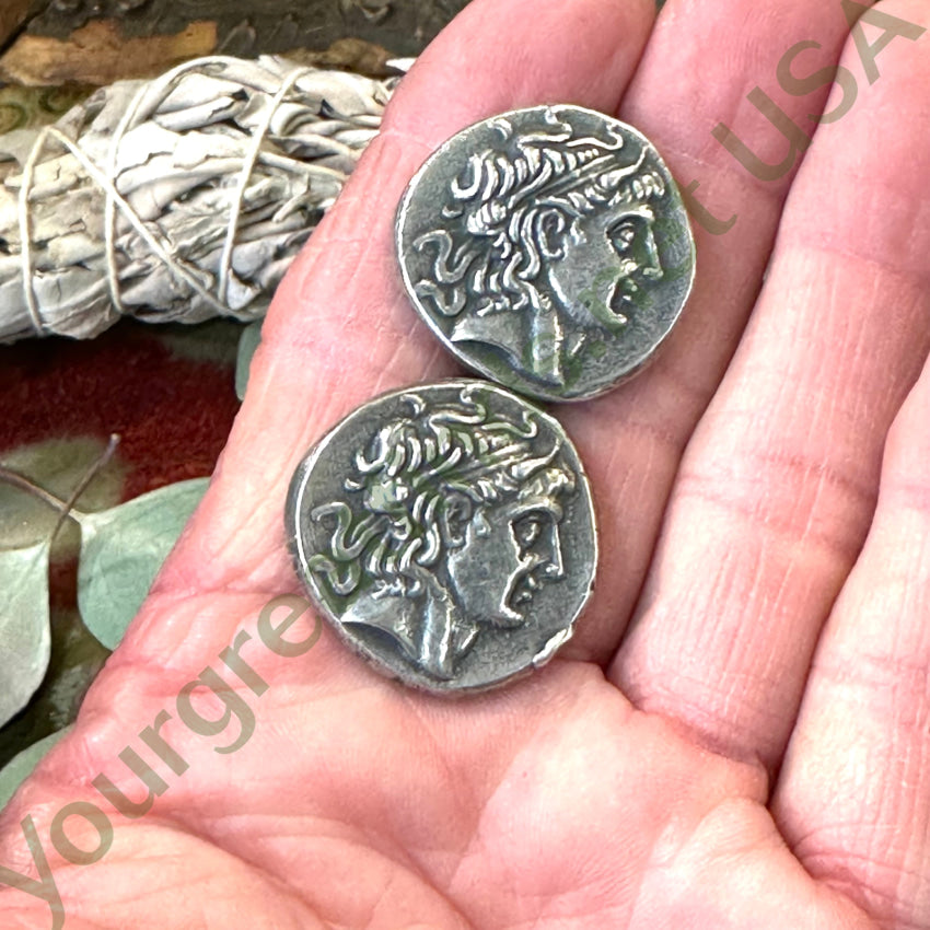 Vintage Sterling Silver Roman Coin Style Pierced Earrings