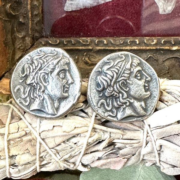 Sterling Silver Earrings, Roman Bronze Coin, 6666 hot