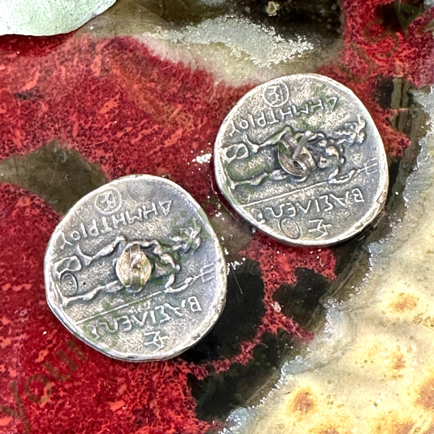 Vintage Sterling Silver Roman Coin Style Pierced Earrings