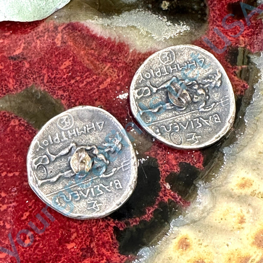 Vintage Sterling Silver Roman Coin Style Pierced Earrings