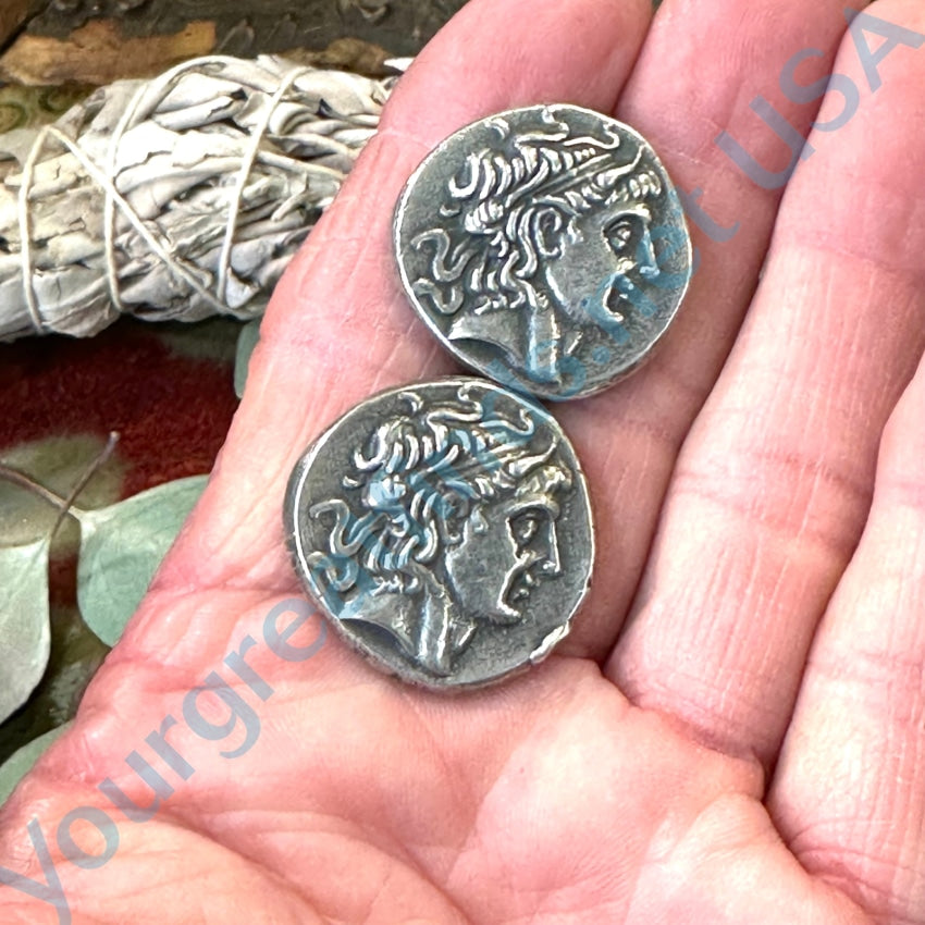 Vintage Sterling Silver Roman Coin Style Pierced Earrings