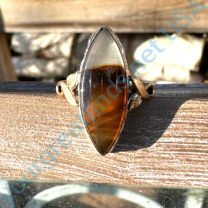 Vintage Sterling Silver Root Beer Picture Agate 10K Gf Ring Size 6 3/4
