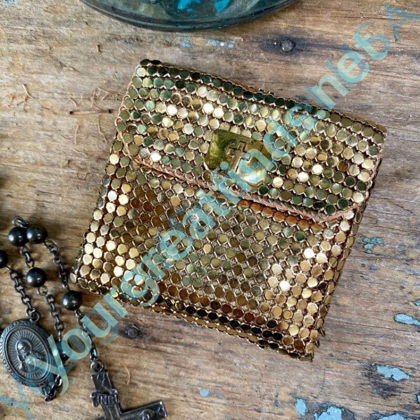 vintage sterling silver rosary in original gold mesh pouch