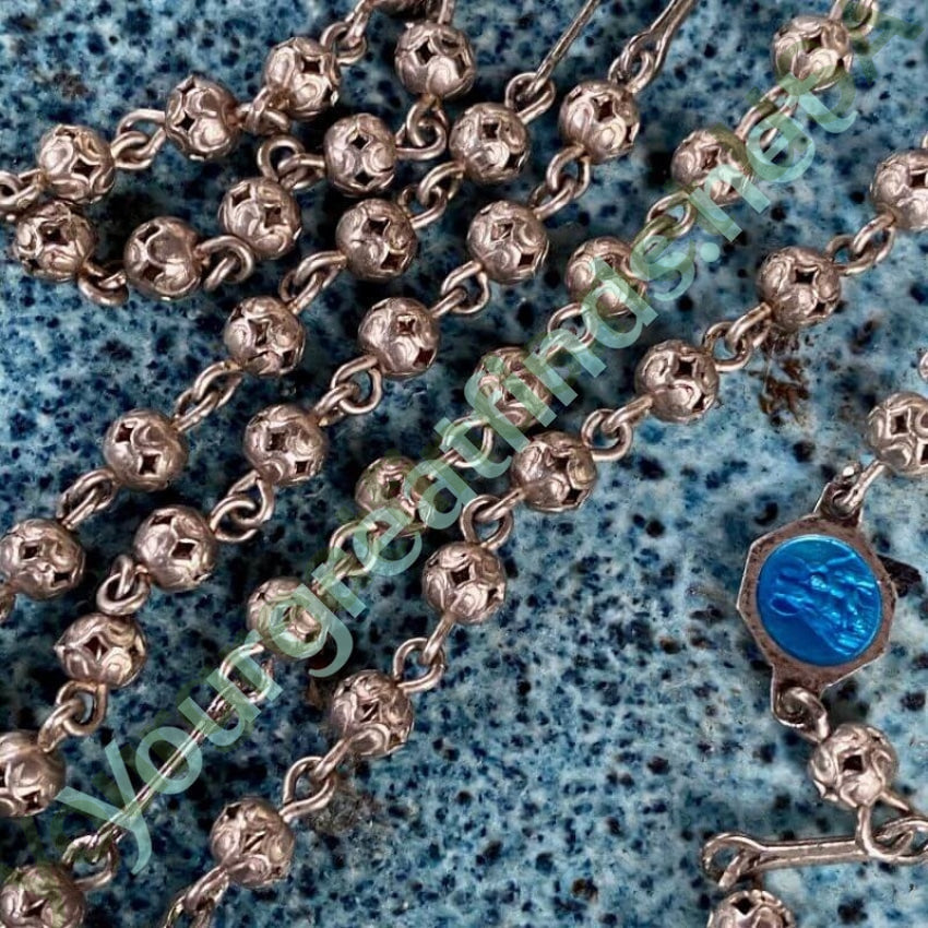 Vintage Sterling Silver Rosary with Blue Enamel Yourgreatfinds