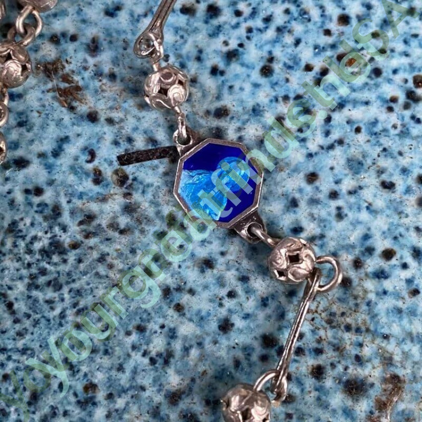 Vintage Sterling Silver Rosary with Blue Enamel Yourgreatfinds