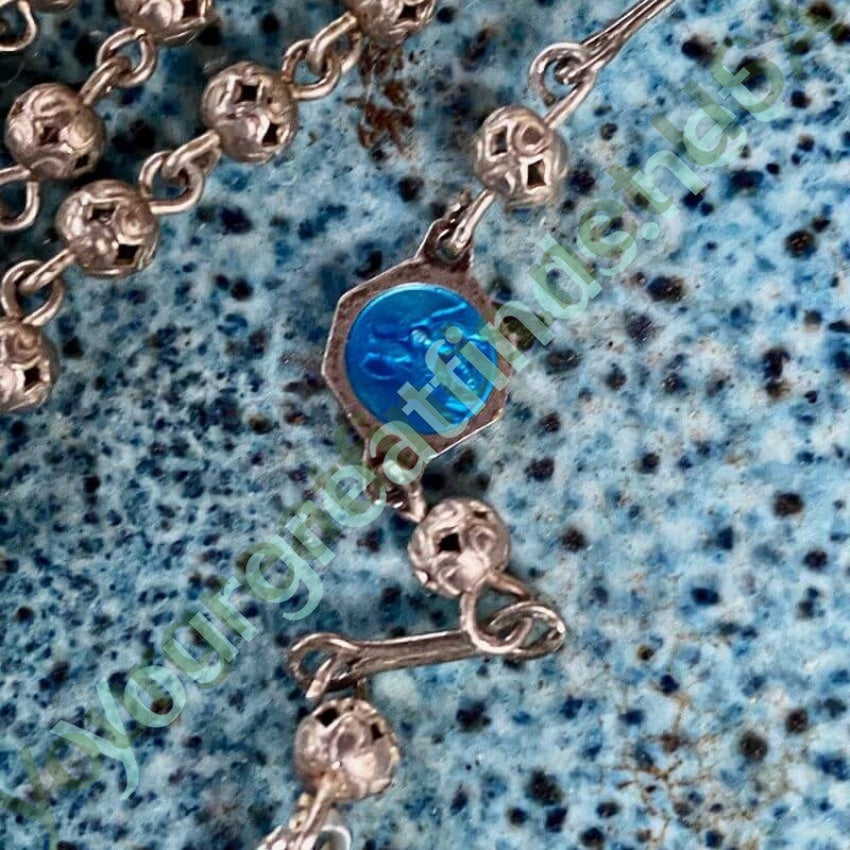 Vintage Sterling Silver Rosary with Blue Enamel Yourgreatfinds