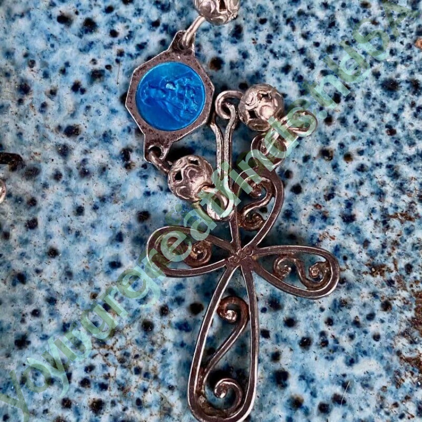 Vintage Sterling Silver Rosary with Blue Enamel Yourgreatfinds