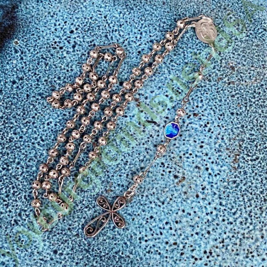 Vintage Sterling Silver Rosary with Blue Enamel Yourgreatfinds