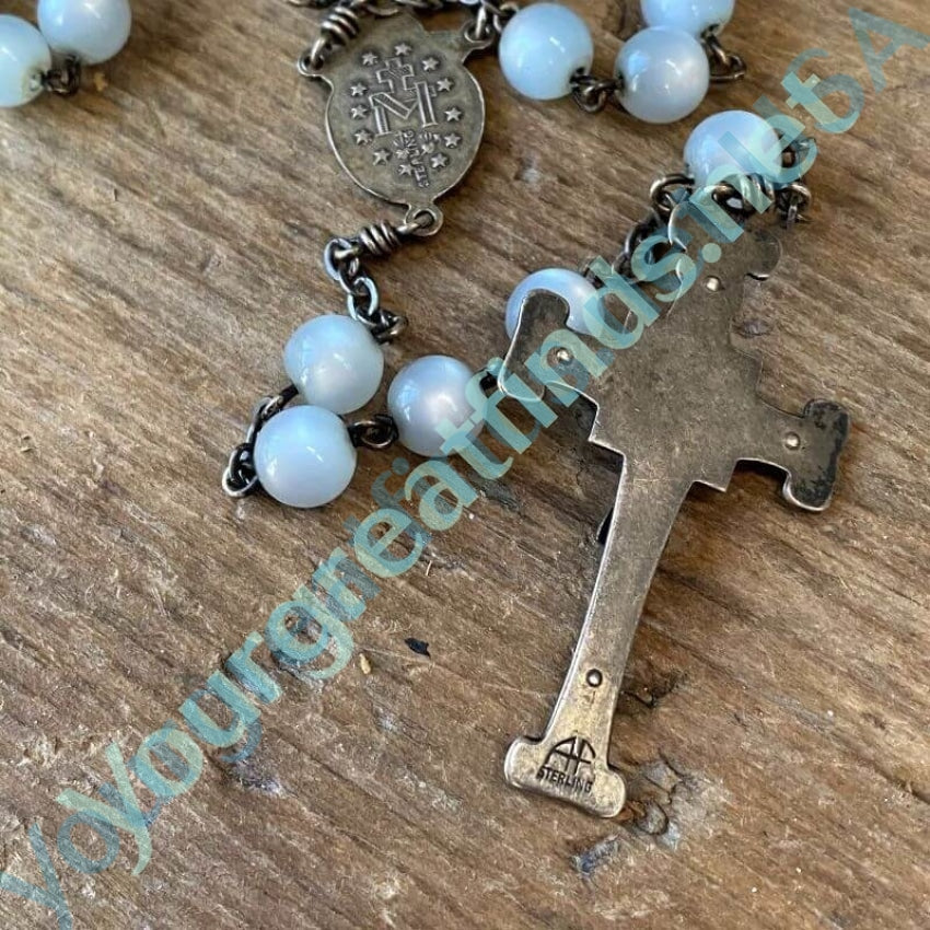 Vintage Sterling Silver Rosary with Satin Glow Beads Yourgreatfinds