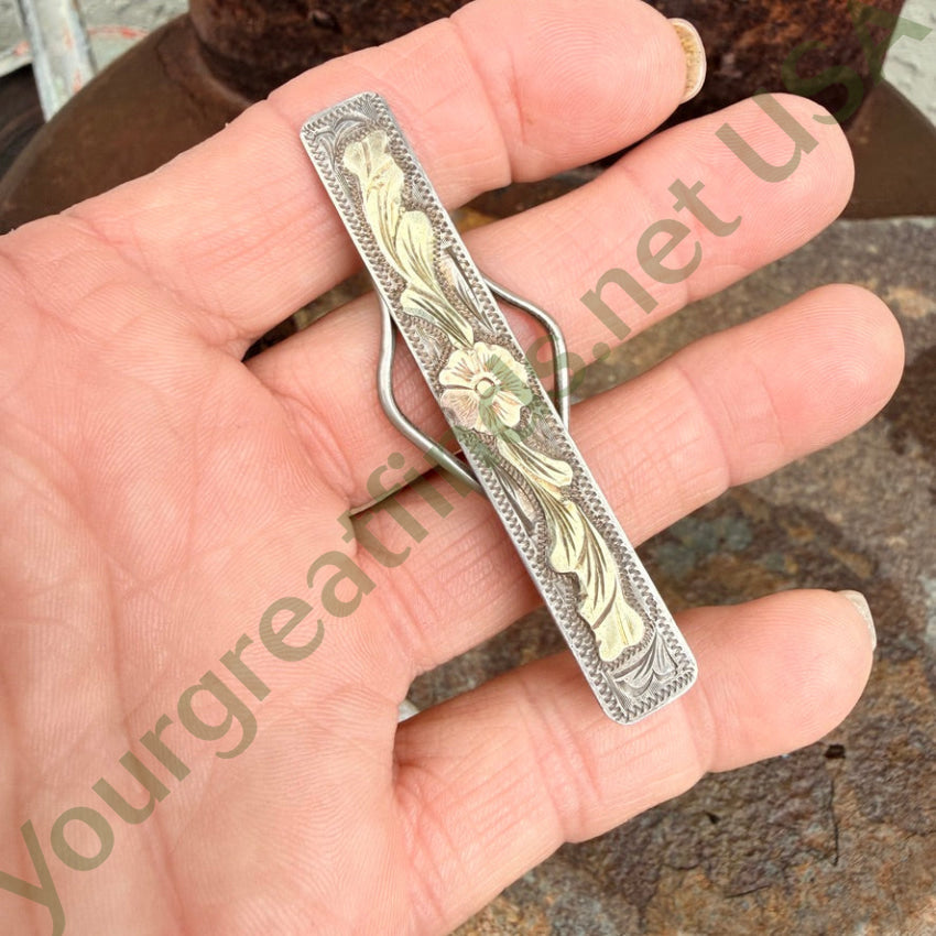 Vintage Sterling Silver & Rose 18K Gold Tie Bar tie bar